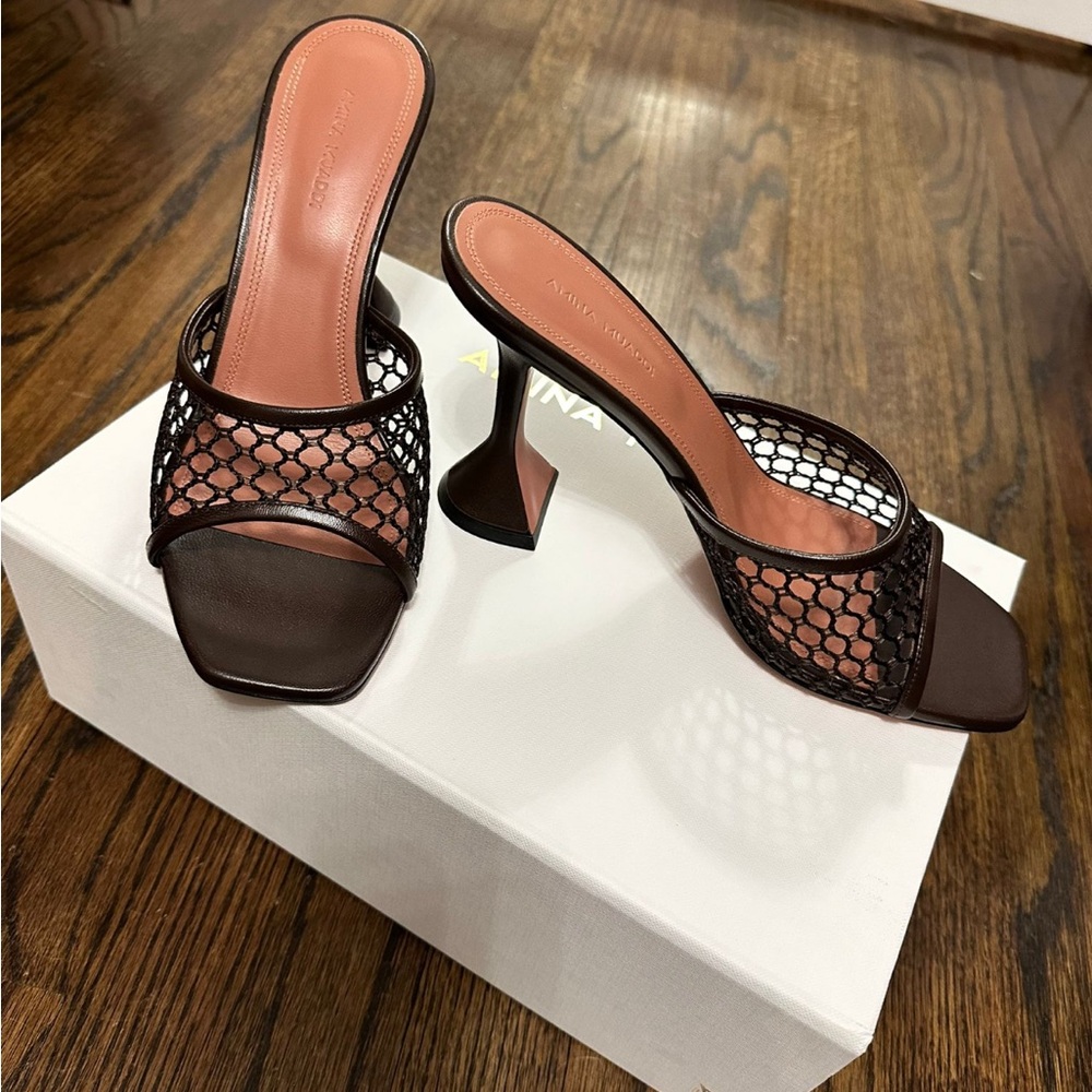 Amina Muaddi Mocha Mesh Lupita Heels